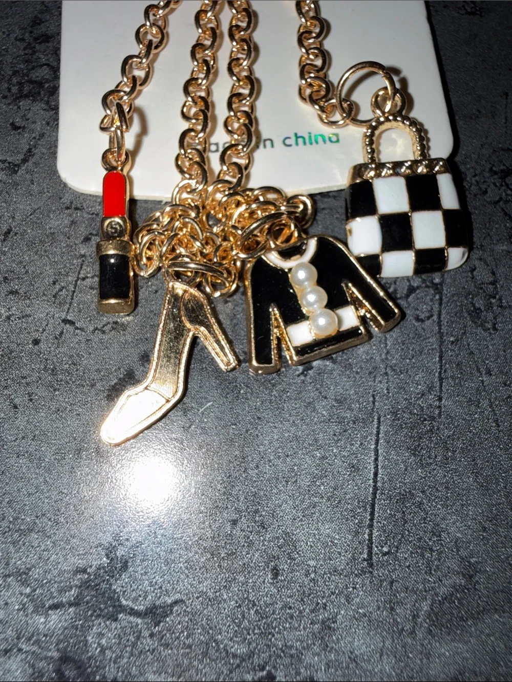 Gold Fashion Charm Keychain with Black & White Accents
